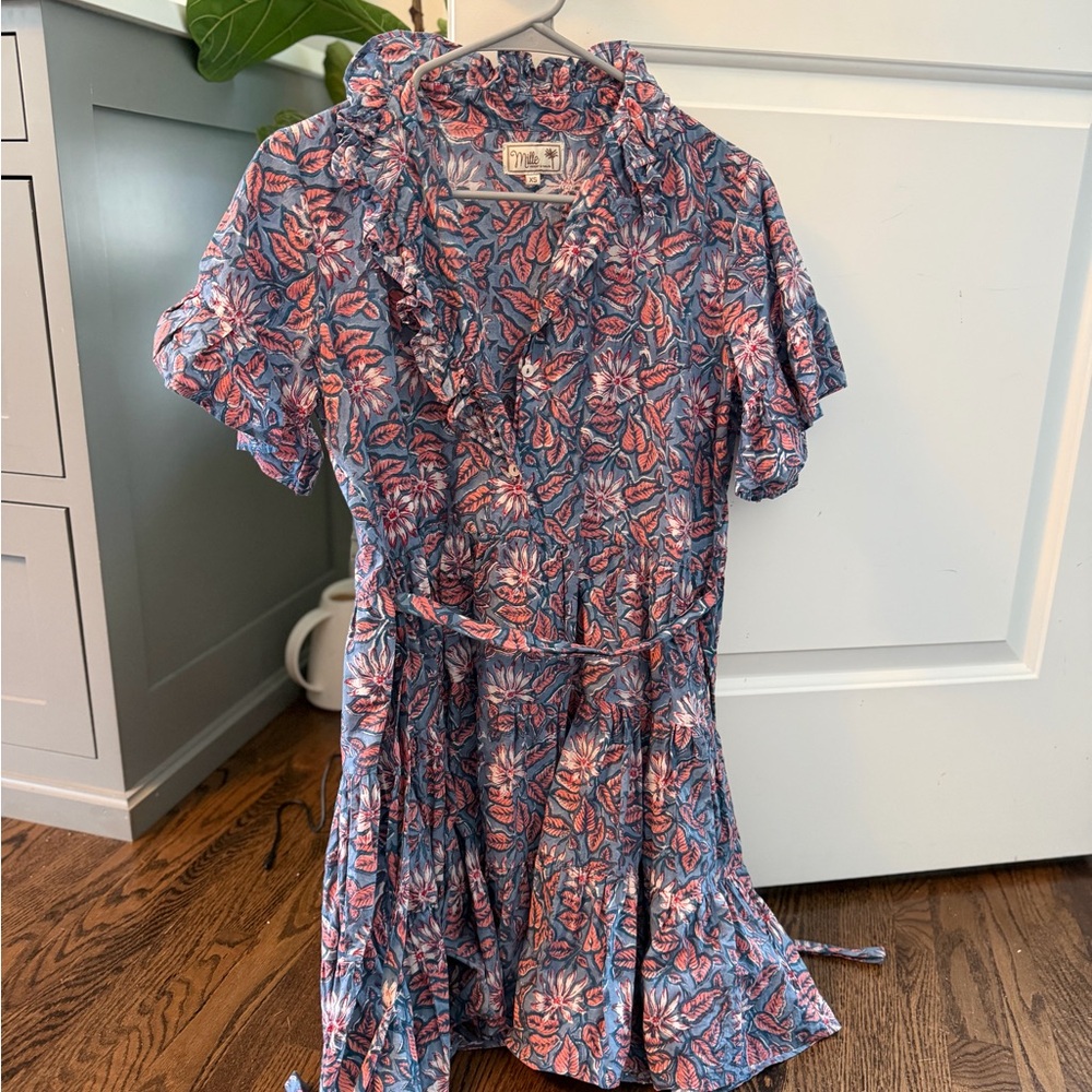 Millie Floral Mini Dress in Blue and Pink